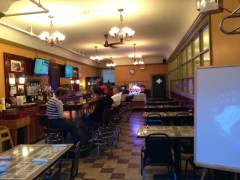 We typically eat breakfast & lunch aboard, but sometimes eat dinner out.  In small towns, we look for a local diner or pub (tavern) where we can experience some local flavor. This is a the "Squirrel's Next" where we ate in Rouses Point