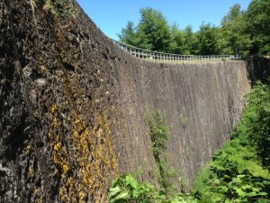 The 6 story high dam at Jones Falls, built entirely of enormous stone blocks hauled by oxen one at a time from a quarry 6 miles away