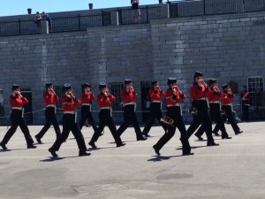 Marching soldiers playing fifes at Fort Henry