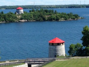 Two of the 4 Martello Towers that still exist in Kingston - this picture is taken from Fort Henry, overlooking the mouth of the St. Lawrence River.  Martello Towers were used to add to the defense of the area because they could be built relatively quickly and cheaply and did not require a large contingency of soldiers to man