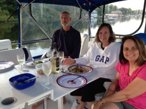 Dinner on the bridge in Picton on the table that my Dad made for the Joint Adventure