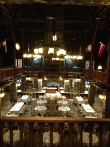 The dining room in the Le Chateau Montebello