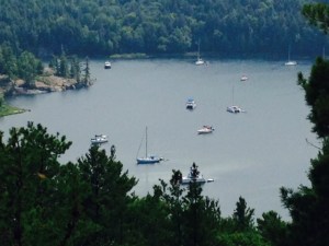 The Pool, as seen from a rock outcropping on the way up the ridge.  The Joint Adventure can be seen anchored in the center of The Pool