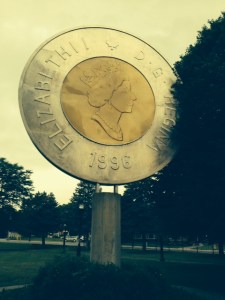 The woman who designed the Canadian $2 coin (affectionately known as the Tooney) was from Campbellford, so they built this enormous monument in the middle of the park