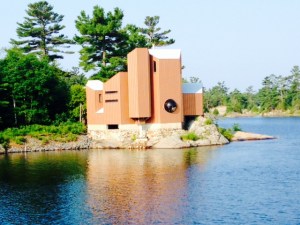 I couldn't resist taking a picture of this one - the geometric shapes are interesting, but to me, it looks totally out of place - it turns its back on the water, with virtually no windows or deck - in fact, there is a deck on the other side, facing into the island