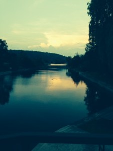 A view off the stern of the boat at dusk at Glen Ross