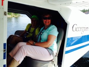Trish and Joan in the back seat, ready for take-off