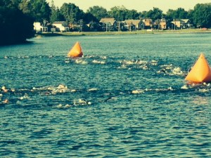 On our way out of Peterborough, we saw what looked like a huge school of fish churning up the water ahead - it turned out to be about 500 swimmers participating in the Peterborough Triathalon at 8:00 AM on Sunday morning - good thing we didn't cast a line...