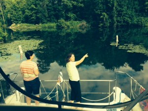 The shallow, narrow, winding creek to the marina, choked with weeds