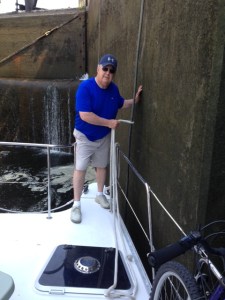 Bill making sure the wall doesn't get way as the lock fills