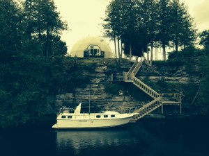 A long climb down to the water - notice the geodome house at the top
