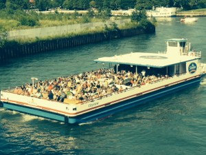 This was actually taken from a bridge over the river - these enormously wide tour boats go up and down the river, sometimes taking up over half the width of the river, forcing all other traffic - other tour boats, small boats, cruisers, kayaks, and the like - to maneuver around them
