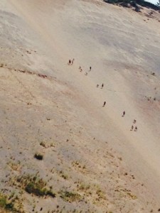 People climbing up and down the dune