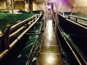 We're having these bunks installed in the Joint Adventure so we can fit more people on board - actually, they're bunks on the LST 393, a World War II landing ship that delivered tanks to beaches.  It can hold 52 tanks, and delivered tanks to Italy, North Africa, and the beaches at Normandy