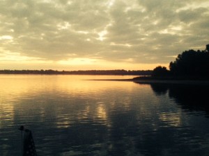 Sunset over the Ohio River - from our anchorage, looking west over the Ohio