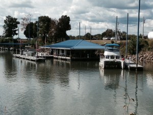 A pleasant marina in Clifton, Tennessee - located in a small cove, everything floating with the fluctuating river level -