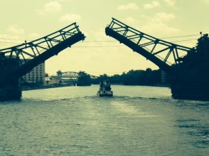 One of the drawbridges opening for us as we approached - the boat in the picture was traveling with us as well