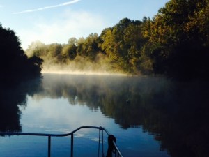 The anchorage in the morning - notice the fog even though the sun has risen quite a bit.  The anchorages were very beautiful and quiet