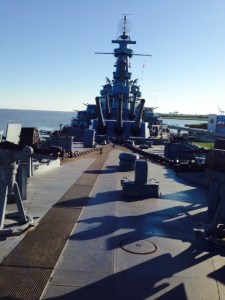 This picture is taken from the bow of the ship, looking backwards
