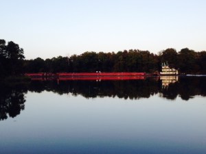 A north-bound tow passing by, just as the sun was setting