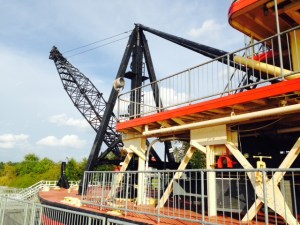 The massive crane on the front of the Montgomery, used to hoist snags from the river