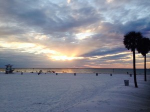 The beach as the sun was setting, taken from the pier