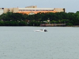 An unwelcome sight on the Intracoastal - this is not a derelict boat that was abandoned or neglected and eventually sunk, but a fairly new cruiser that recently took on water until it sunk and is sitting on the bottom - I have no idea why