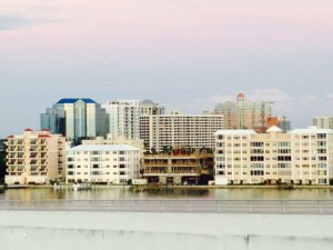 The skyline of the mainland-side os Sarasota consists mostly of residential buildings