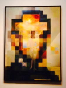 This painting changes images a one views it from different distances. From afar, the image of Lincoln appears, which is indistinguishable from closer distances