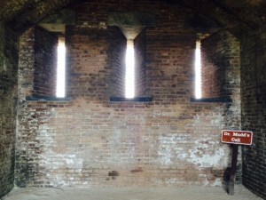 The fort was used in part as a prison, although it was not designed for that purpose. One of the prisoners was Dr. Mudd, the doctor who was convicted as a co-conspirator after treating John Wilkes Booth when he broke his leg after assassinating President Lincoln. This was his cell.  When the fort's regular doctor and nurses died of Yellow Fever, Dr. Mudd, then the only doctor at the fort, was called into service to treat other patients. As a result, President Johnson granted him a pardon in 1869.