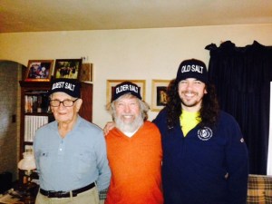 My Dad lost his hat which he liked to wear on the boat that said "Old Salt" on the front. So for Christmas, my daughters had the three hats above made for the three generations of "Old Salts"