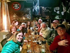 From Happy Hour to dinner for 11- good food, good drinks, great company:  From left to right: Trish K. Sue Coates, Pat Coates, Bob Hall, Audrey Hall, Carly Hall, Gayleen Donadt, Bruce Donadt, Jim K, Paul Coates, Steve Coates.
