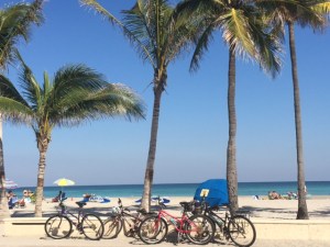 We parked our bikes on the edge of the paved "boardwalk" along the beach while we indulged in - you guessed it - ice cream!