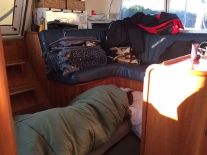 A cushy air mattress, a sleeping bag, and a pillow makes for a cozy night!