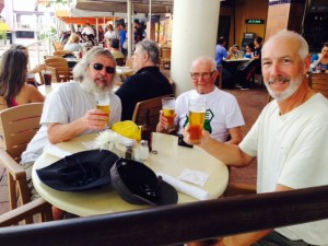 Celebrating our arrival in Miami at a waterfront pub