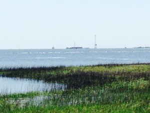 Fort Sumter as seen from the mainland waterfront in downtown Charleston.