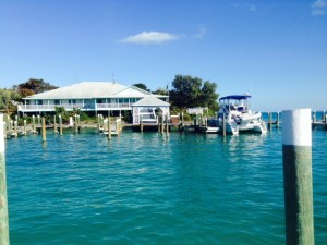 The restaurant at Spanish Cay, with the Joint Adventure docked in front