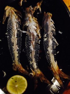 This is the remnants of my dinner at MUDCAT CHARLIE's - three grilled catfish, served whole and cooked perfectly.