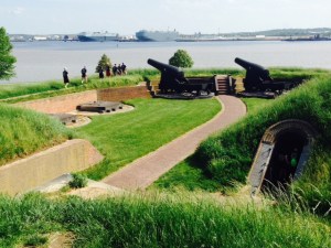 Looking downriver from the Fort towards where the British warships and Francis Scott Key were located and 