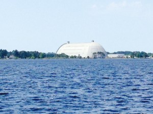 Approaching Elizabeth City, this enormous building looms on the horizon - it is the TCOM Blimp Hanger where - yes, they store blimps...