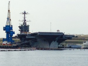 The aircraft carrier Harry S. Truman, docked in Norfolk.  I'm told that 5 of the 11 full-sized aircraft carriers are based in Norfolk. While the U. S. has eleven, I'm told that only eight others exist in the world, and no other country, including Russia, has more than one.