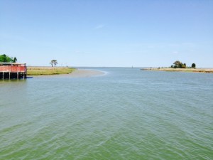 The channel entrance to Smith Island. Subject to shoaling, we came in on a low and falling tide and had to pick our way in carefully.