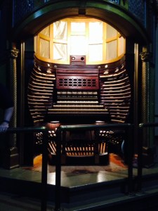 This is the "controls" where the organ player sits to play the organ
