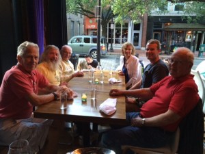 Dinner in Norwalk with such good friends - left to right: Tom, Jim K, Hank, Alice, Tim, Tom McNichol